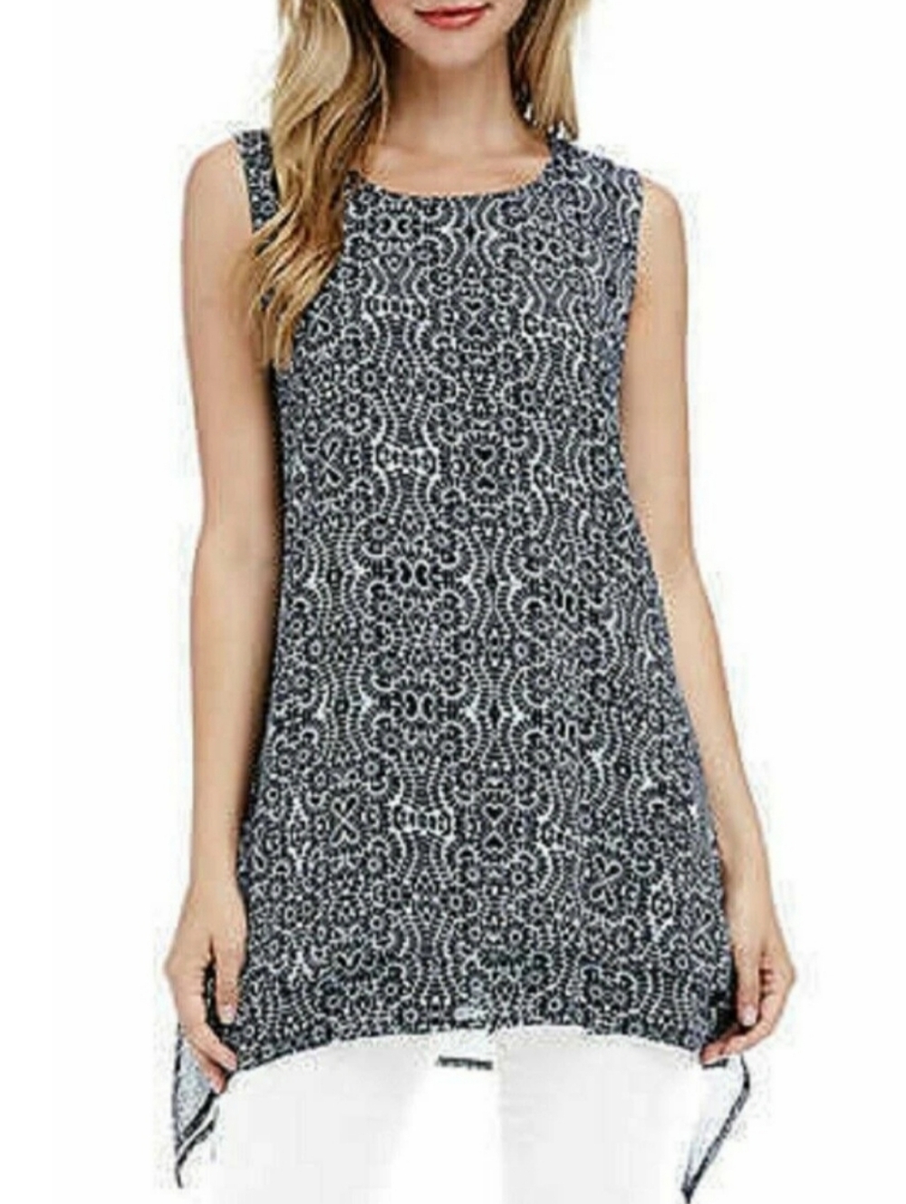 Fever Sleeveless Black & White Patterned Women's Top Size XL